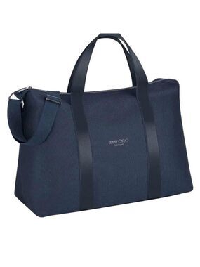 Jimmy Choo Navy Blue Canvas and Leather Trim Weekend Travel Bag
